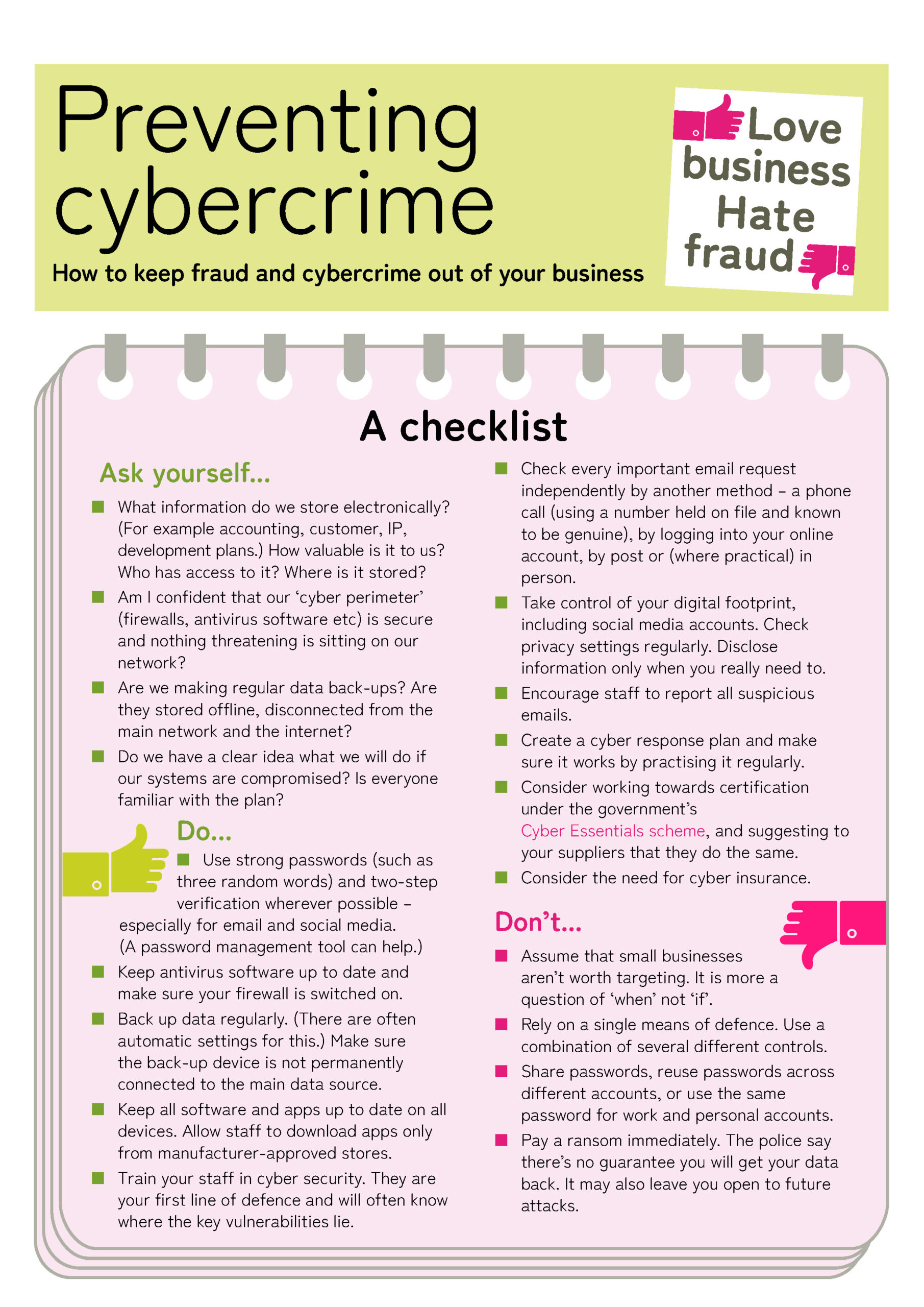 Preventing Cybercrime Checklist
