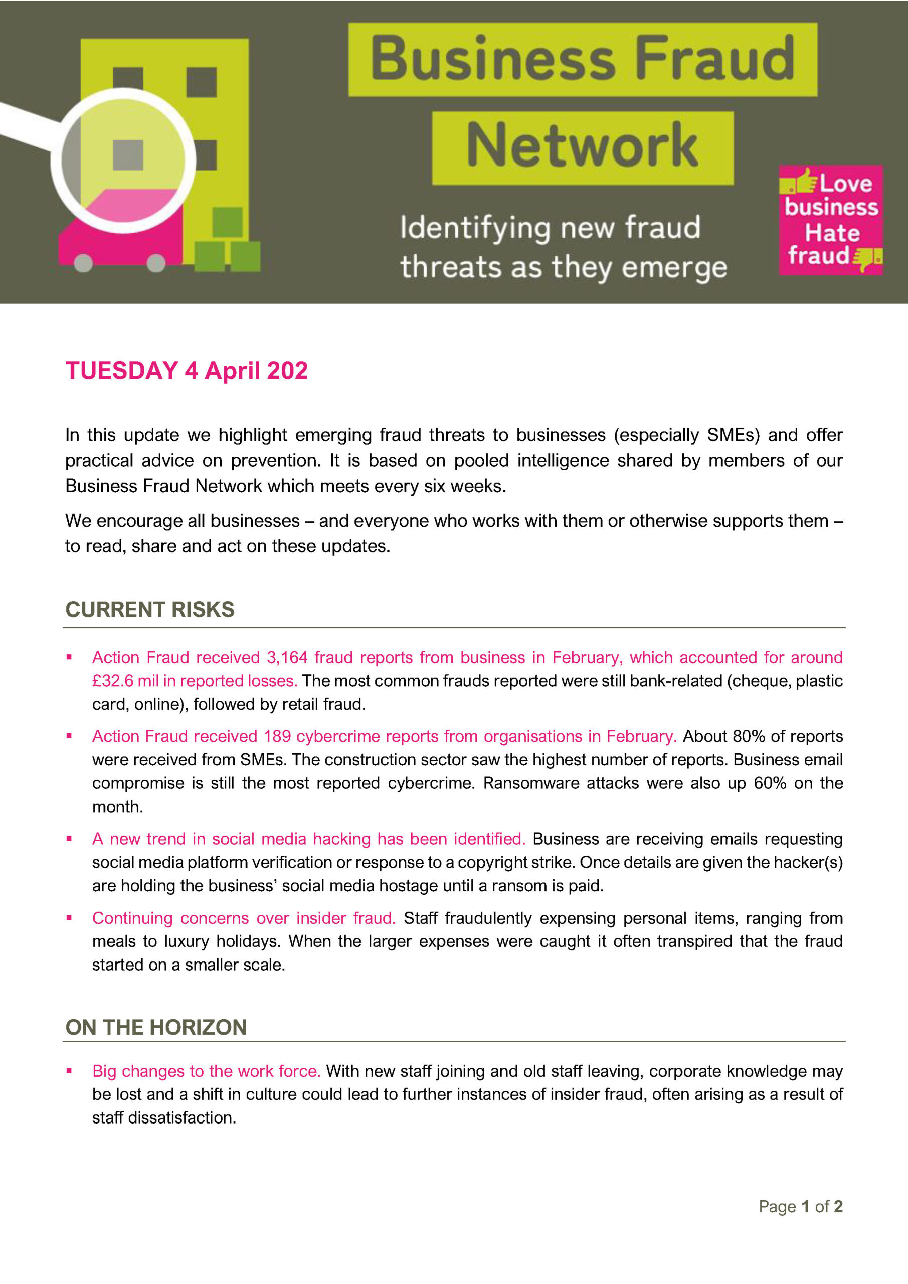 April 23 Business Fraud Watch Update